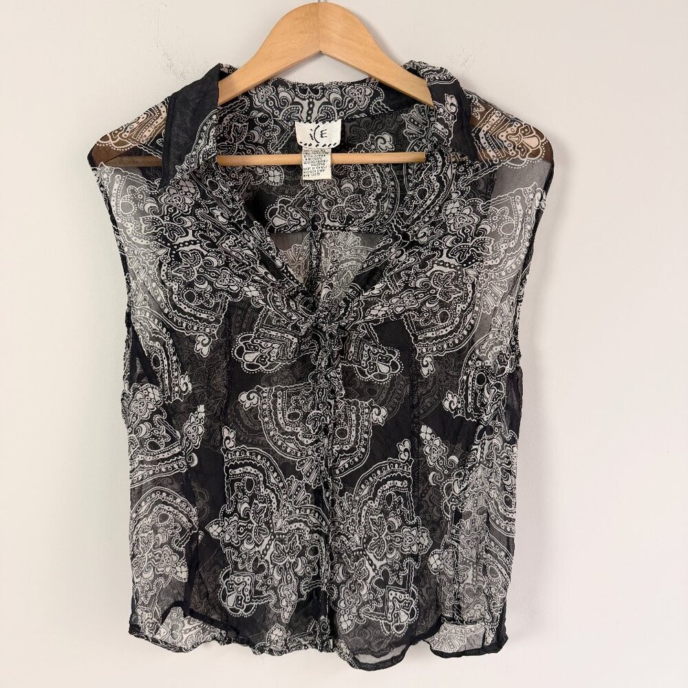 2/$30 Vintage ICE 100% Silk Sheer Paisley Top XL